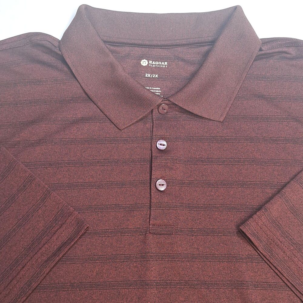 Haggar Polo Shirt Men's Sz XXL/2XL Burgandy Short Sleeve Golf Collared Easy Care